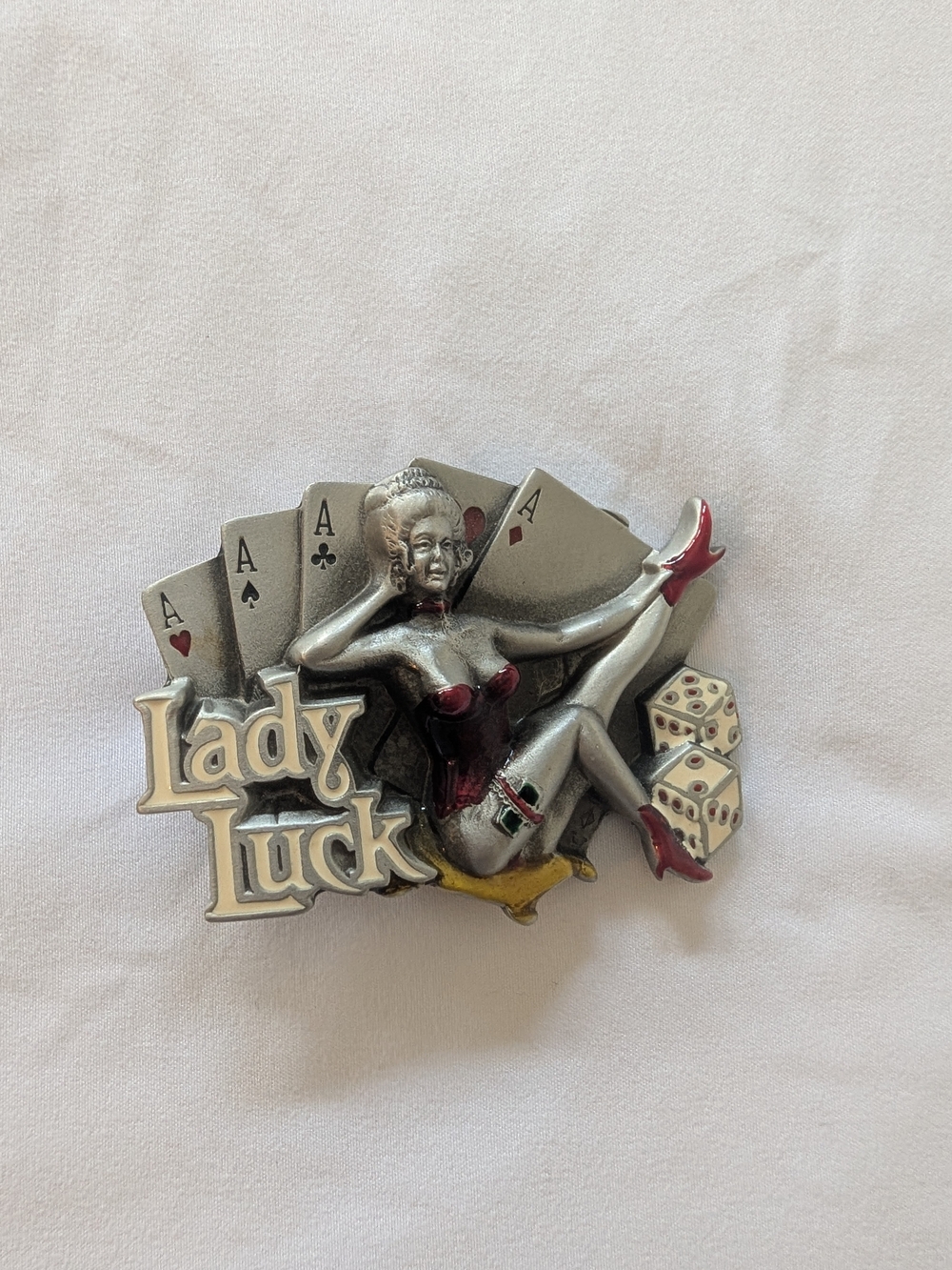 Vintage 1991 Lady Luck Pewter Belt Buckle - Tanside Dragon Designs DD109 Enamel